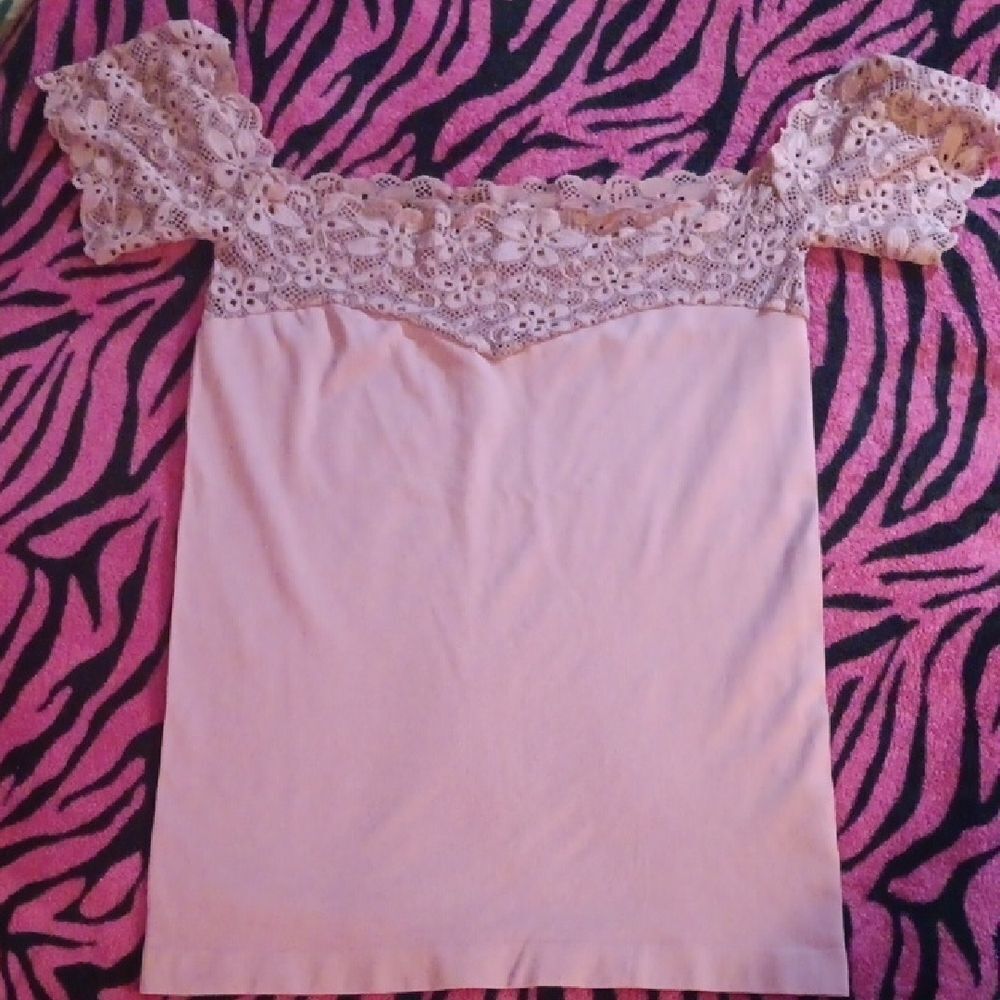 🤠Soho Lady Pink Nylon/Spandex Off Shoulder With Lace One Size (Plus)